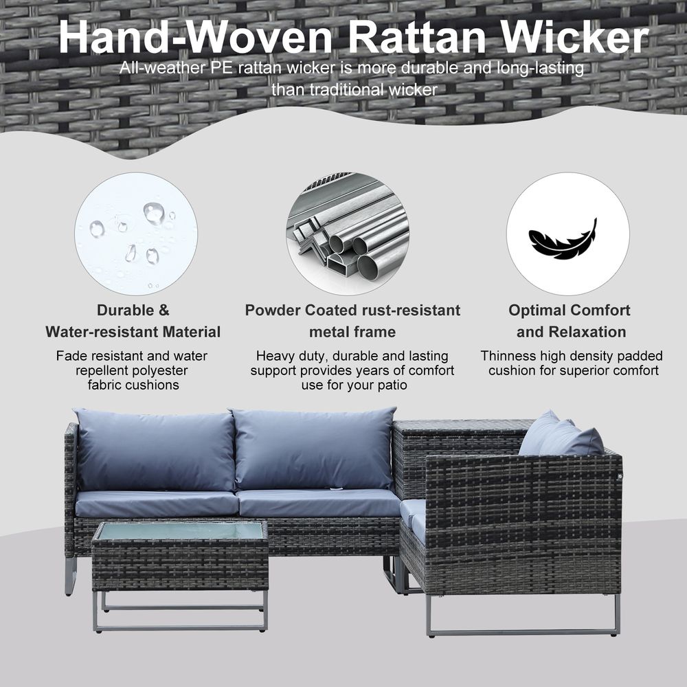 4-Piece PE Rattan Outdoor Garden Furniture Set Mixed Grey - anydaydirect