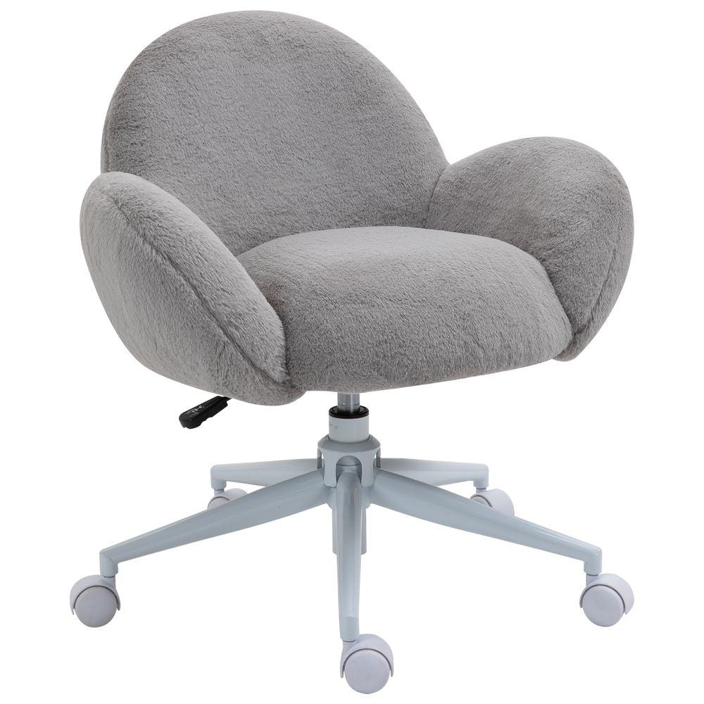 Fluffy Leisure Chair Office Chair w/ Backrest and Armrest for Bedroom Grey - anydaydirect