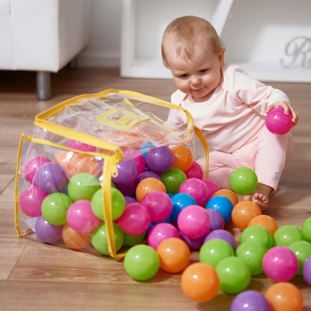 Multicoloured Soft Plastic Play Pit Balls Non Toxic and BPA Free with Clear PVC Carry Bag - anydaydirect