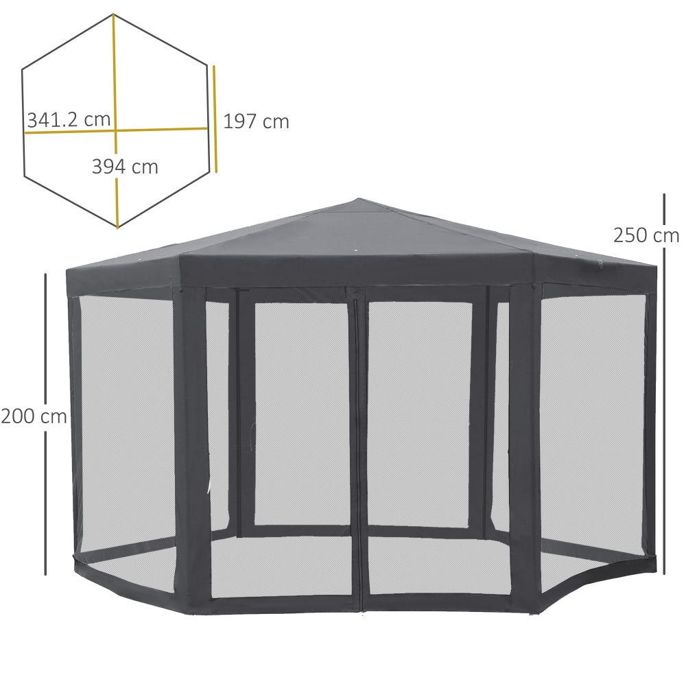 Garden Hexagonal Gazebo Outdoor Canopy Patio Party Tent Grey Outsunny - anydaydirect