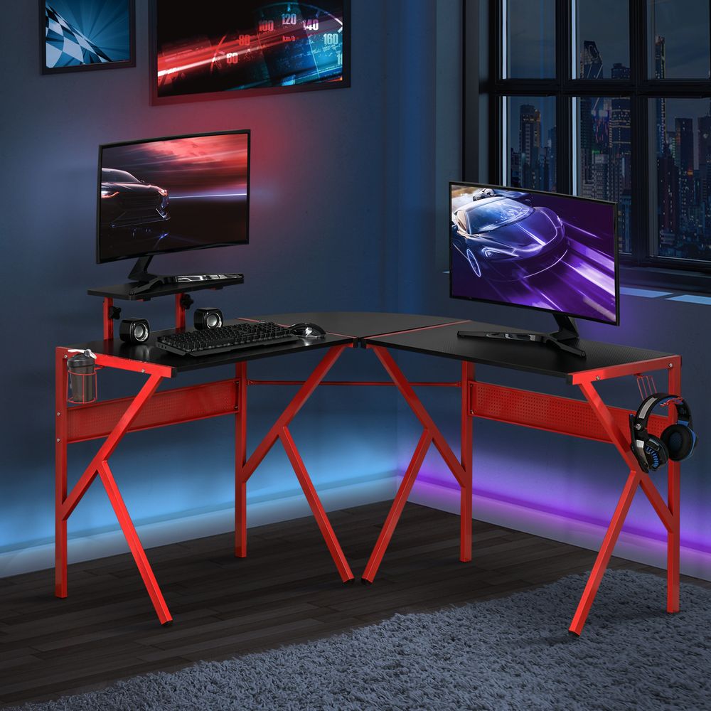 Gaming Desk L-ShapedPC Workstations Monitor Stand 49.25" x 49.25" x 29.5" Red - anydaydirect