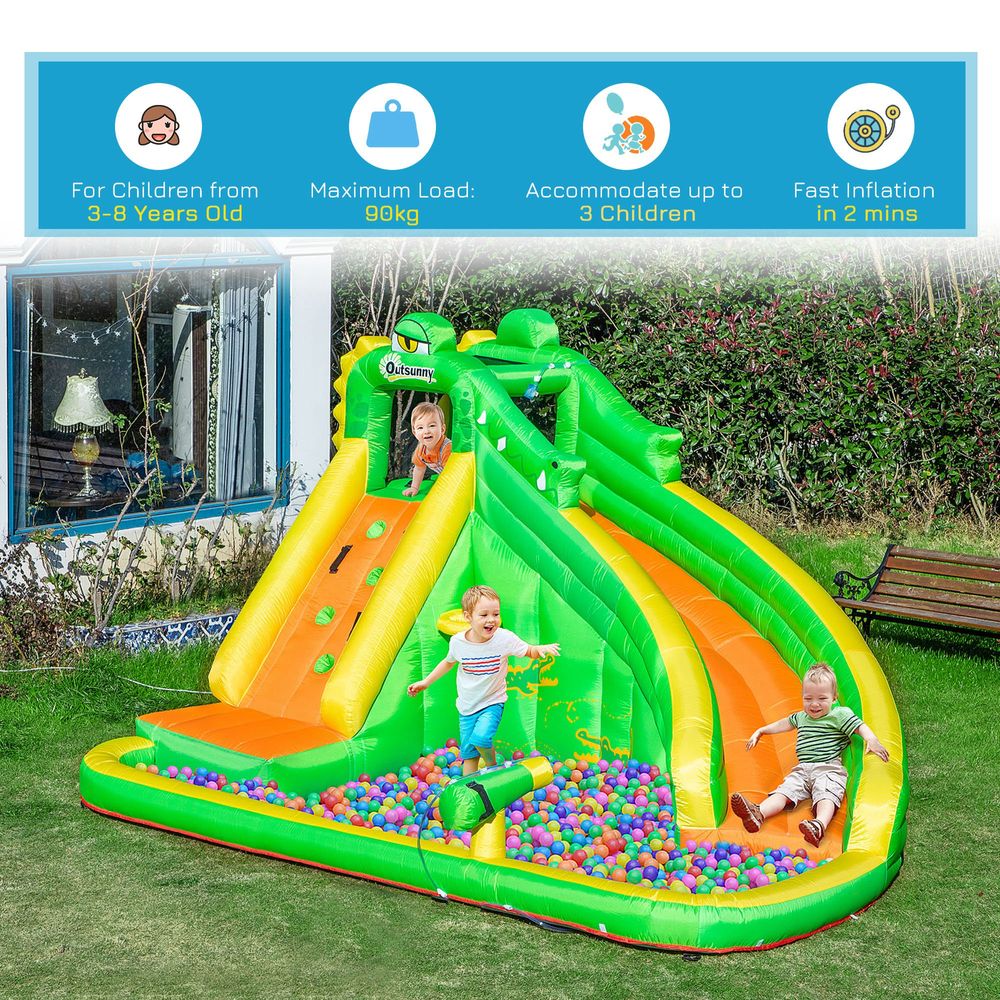 Kids Bouncy Castle with Slide Pool Basket Gun Climbing Wall W/ Blower - anydaydirect