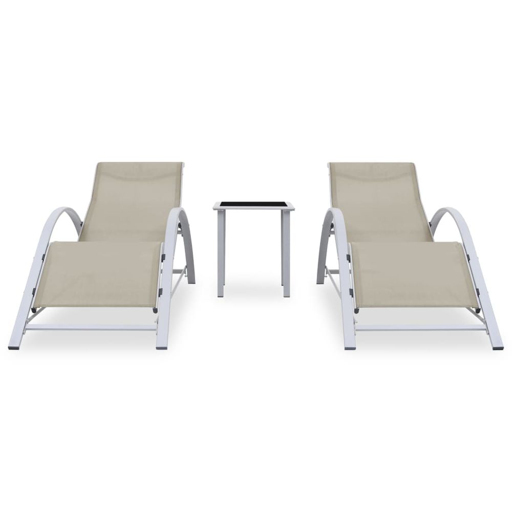 Sun Loungers 2 pcs with Table Aluminium Cream - anydaydirect