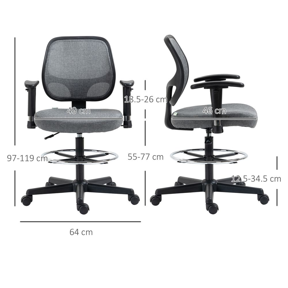 Drafting Chair Tall Office Stand Desk Chair  Foot Ring, Arm, Wheel Vinsetto - anydaydirect