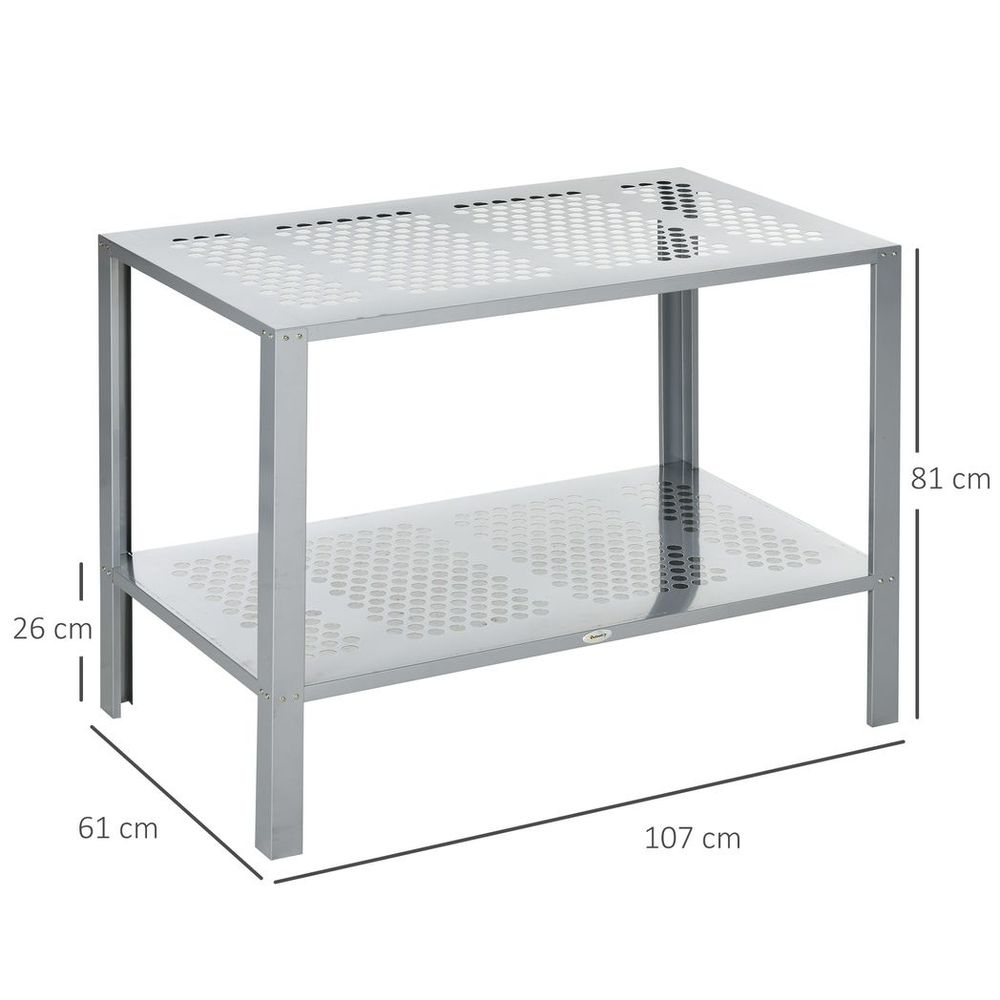Outsunny 2-Tier Plant Stand Storage Organizer Steel Display Shelf for Patio - anydaydirect