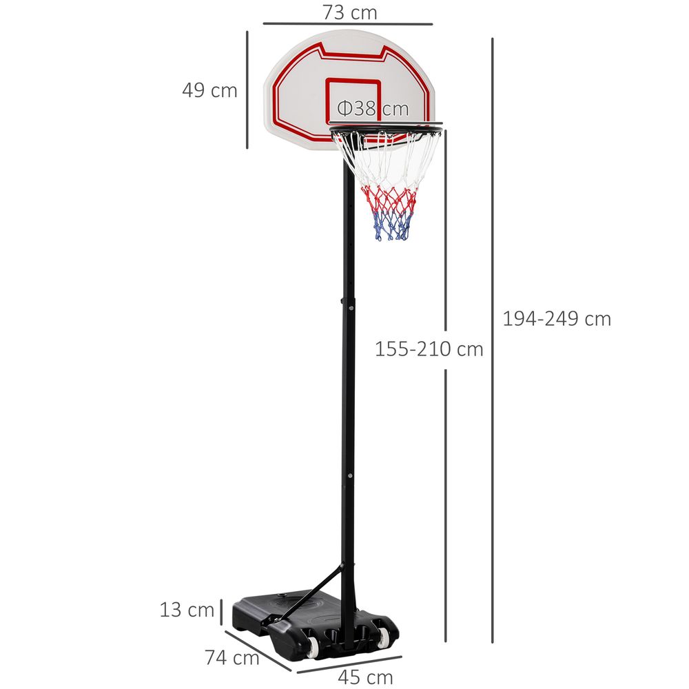 155-210cm Height Adjustable Basketball Stand Backboard Portable w/ Net HOMCOM - anydaydirect
