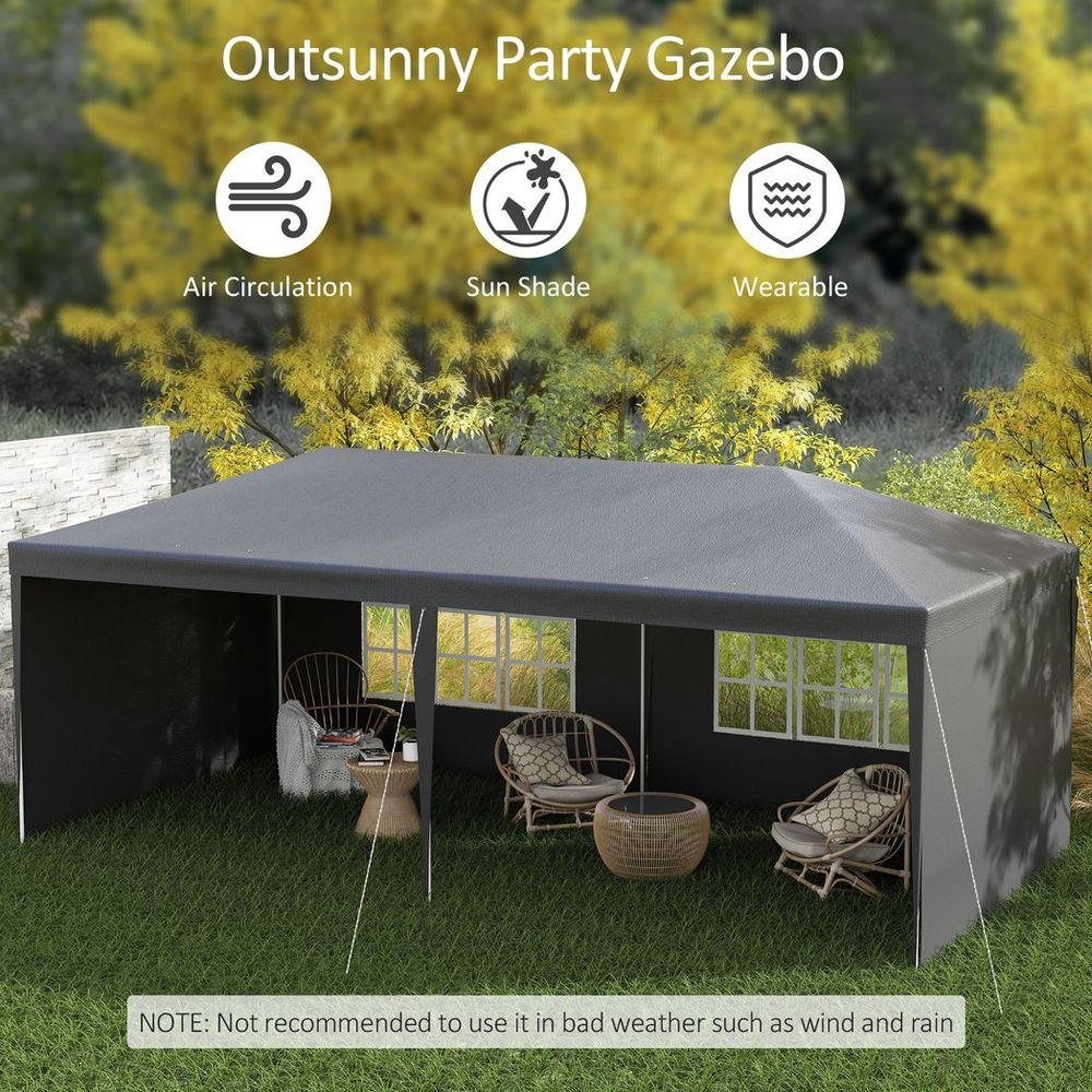 6m x 3m Garden Gazebo Marquee Canopy Party Tent Canopy Patio Dark Grey - anydaydirect