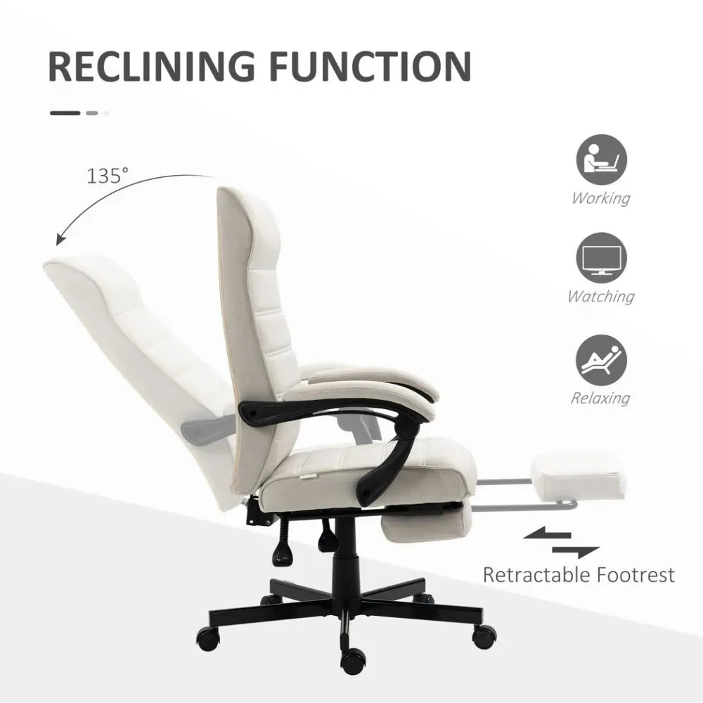 Home Office Chair High-Back Reclining Chair for Bedroom Study Living Room White - anydaydirect