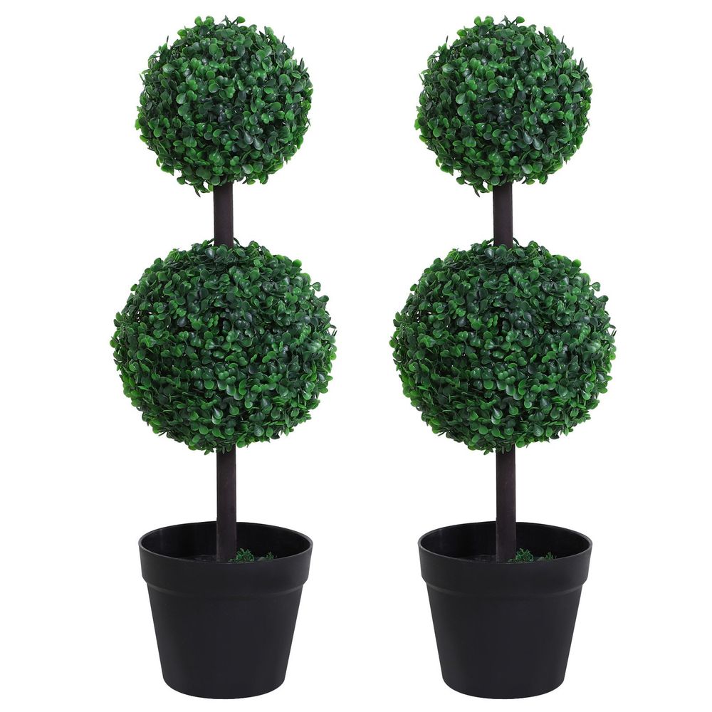 PE Set of 2 Artificial Boxwood Ball Topiary Plant Tree's Green - anydaydirect