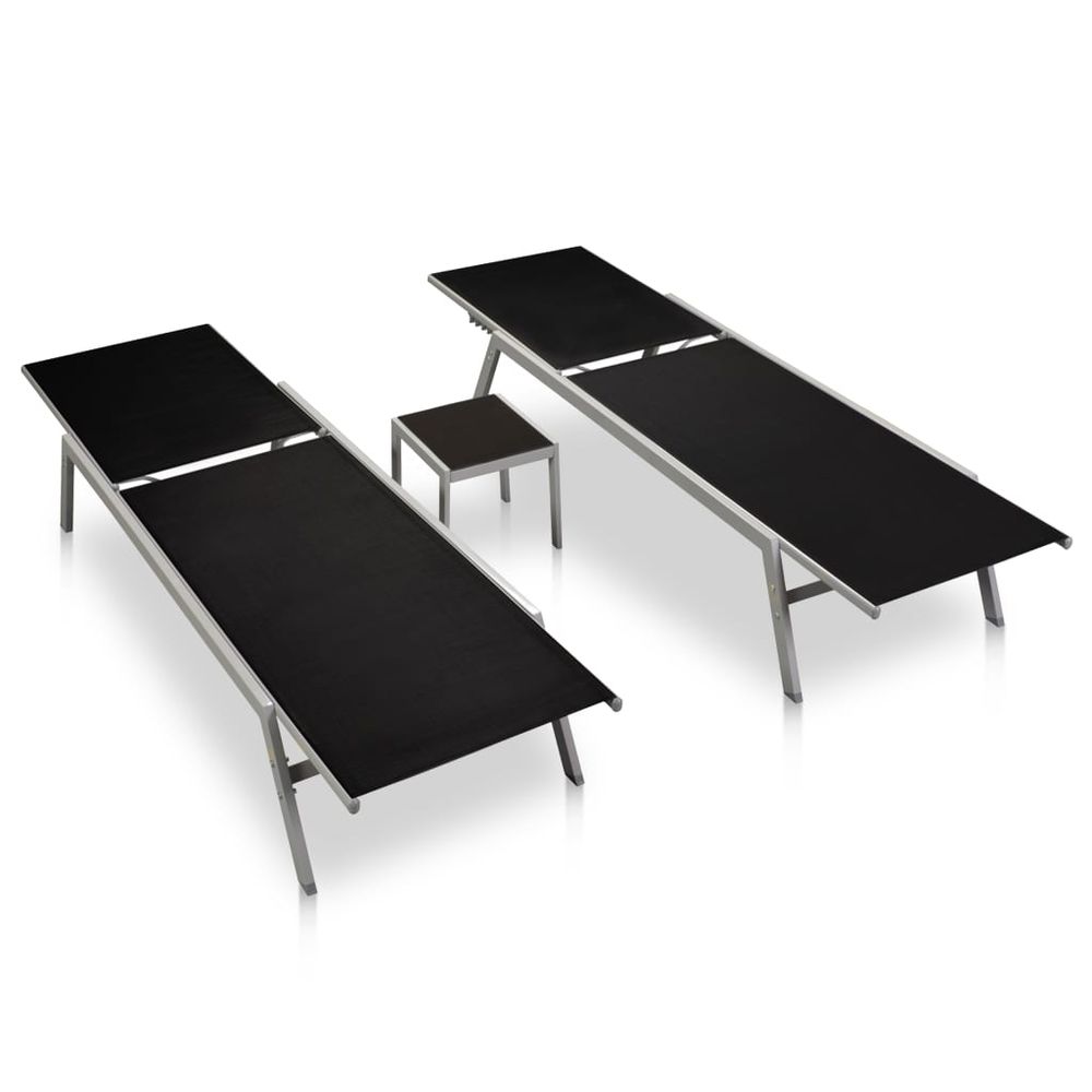 Sun Loungers 2 pcs with Table Steel and Textilene Black - anydaydirect