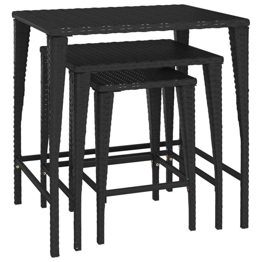 Nesting Tables 3 pcs Black Poly Rattan - anydaydirect