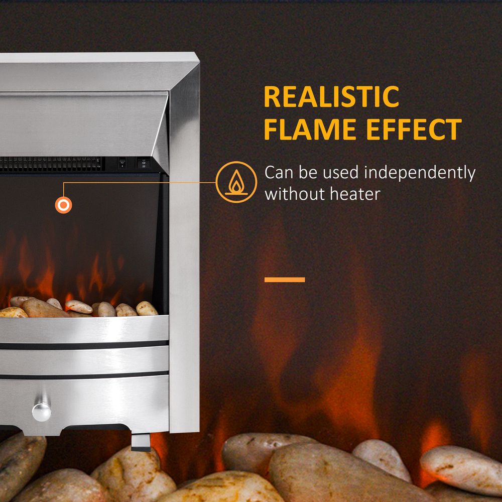 LED Flame Electric Fire Place-Stainless Steel 2KW Pebble Burning Effect Indoor - anydaydirect