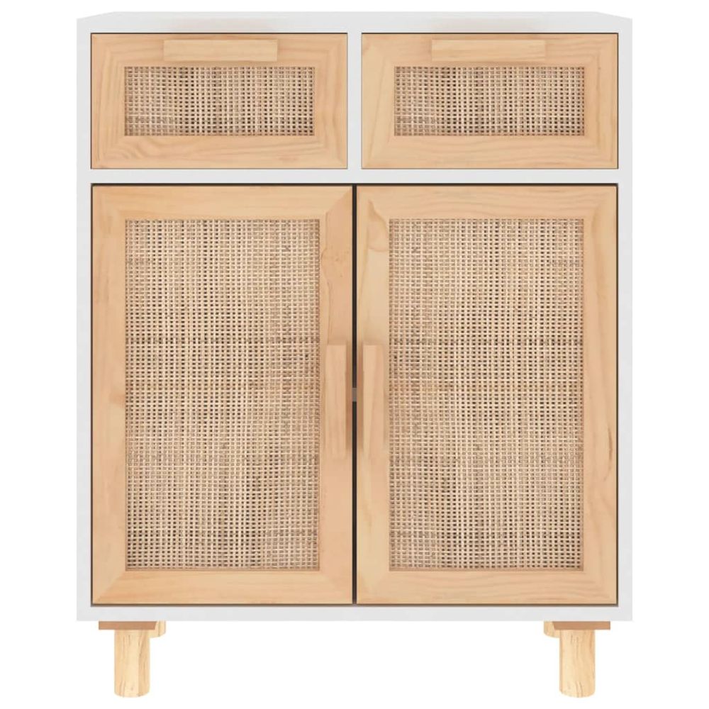 Sideboard White 60x30x75 cm Solid Wood Pine and Natural Rattan - anydaydirect