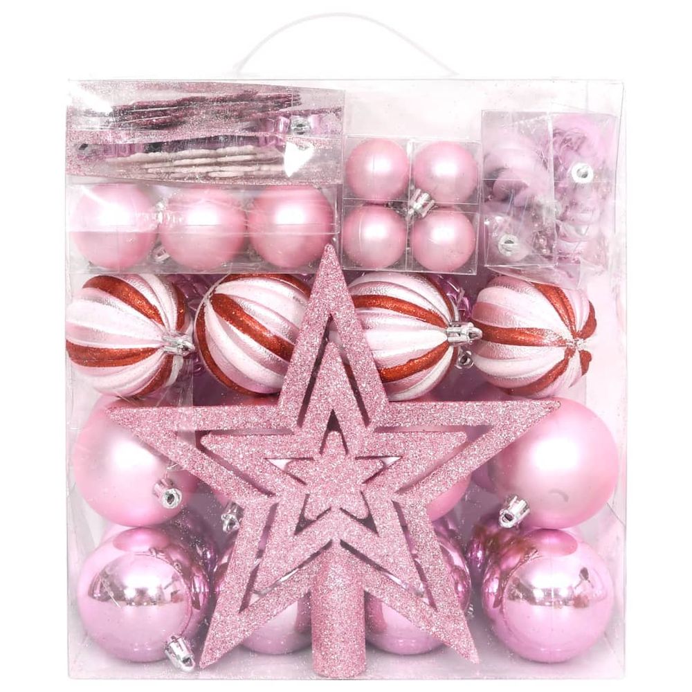 65 Piece Christmas Bauble Set Pink/Red/White - anydaydirect