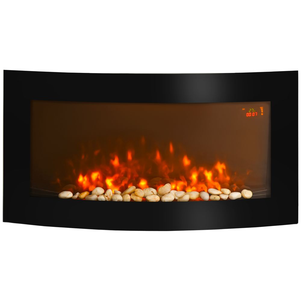 HOMCOM Electric Fireplace Wall Mounted Led Flame Curved Back Side Lights Heater - anydaydirect