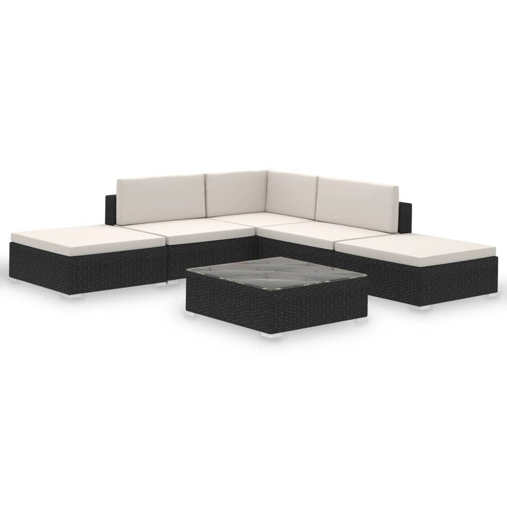 6 Piece Garden Lounge Set with Cushions Poly Rattan Black - anydaydirect