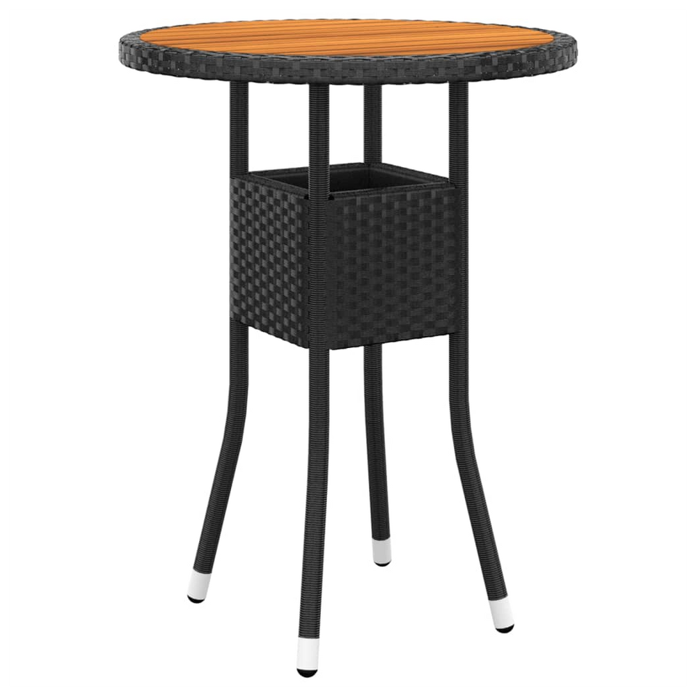 Garden Table Ø60x75 cm Acacia Wood and Poly Rattan Black - anydaydirect