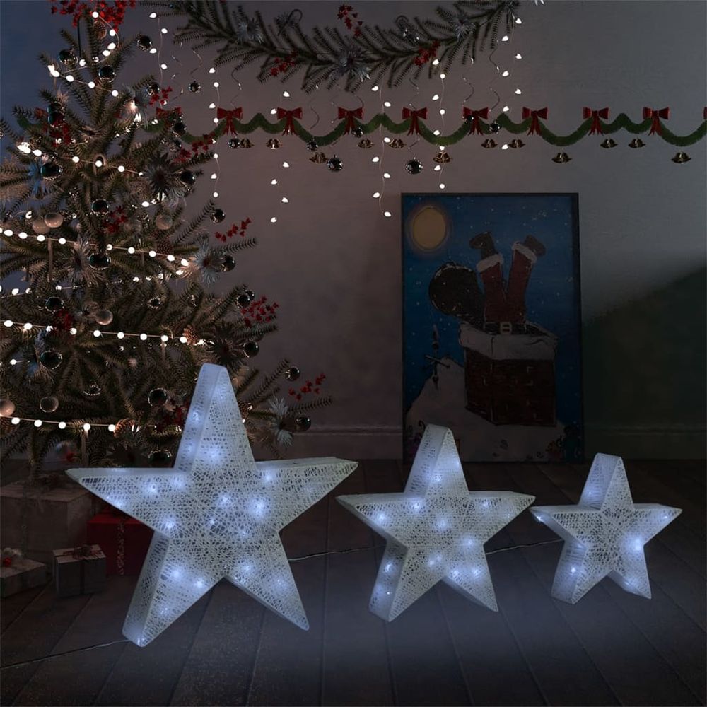 Christmas Decoration Stars 3 pcs White Mesh LED Outdoor Indoor - anydaydirect