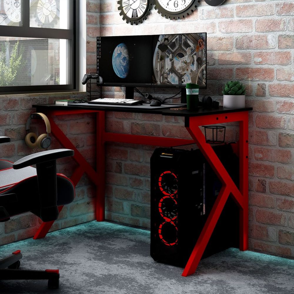 Gaming Desk with K Shape Legs Black 90x60x75 cm - anydaydirect
