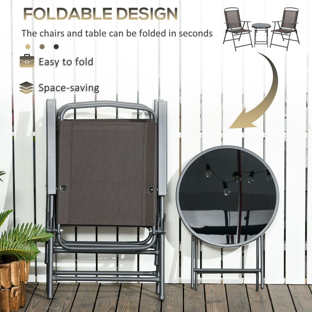 Outsunny Patio Bistro Set Folding Chairs & Coffee Table for Balcony, Brown - anydaydirect