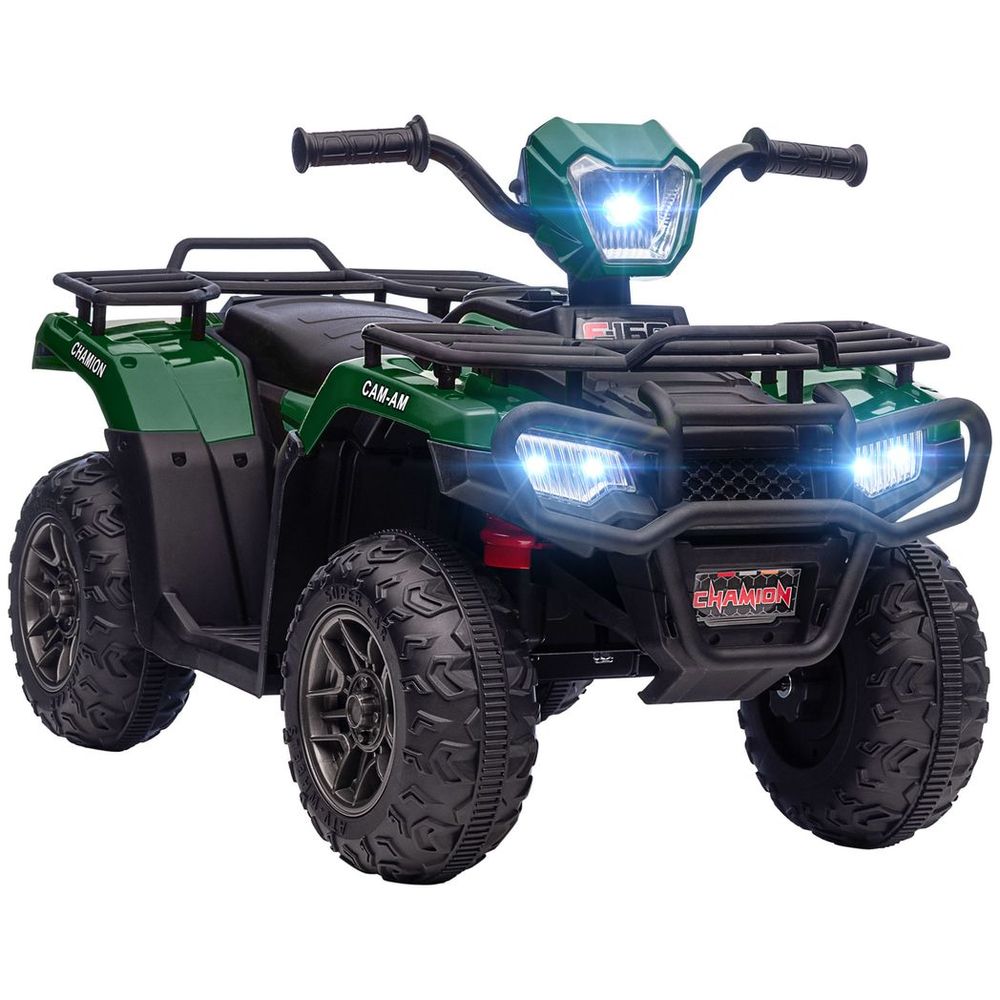 HOMCOM 12V Electric Quad Bike for Kids w/ LED Headlights, Music - Green - anydaydirect