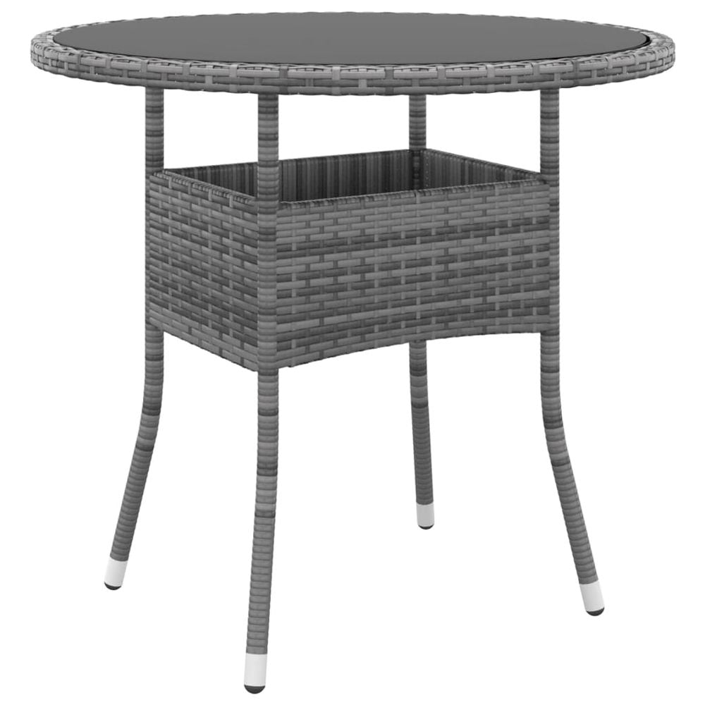 Garden Table Ø80x75 cm Tempered Glass and Poly Rattan Black - anydaydirect