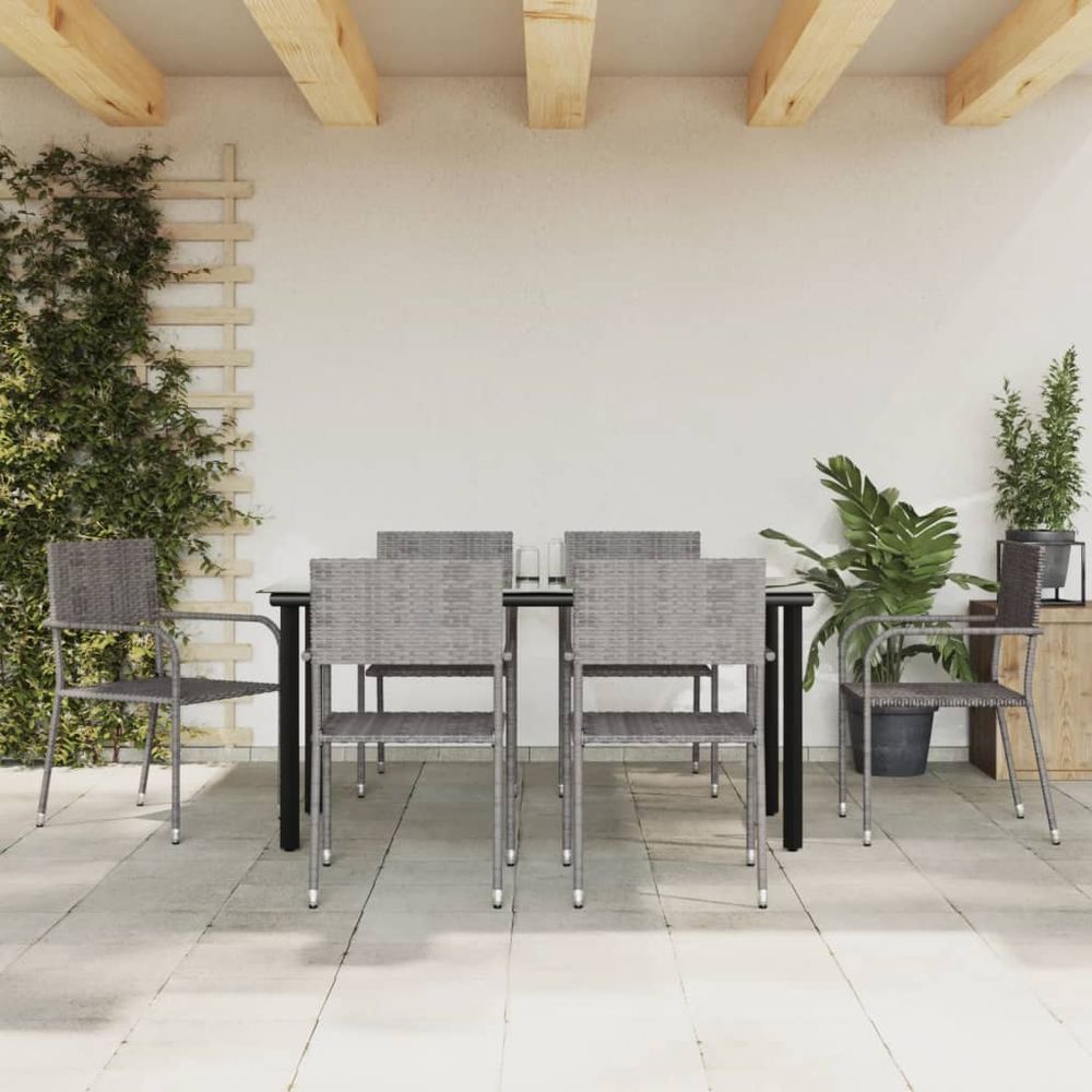 vidaXL 7 Piece Garden Dining Set Grey and Black Poly Rattan and Steel - anydaydirect