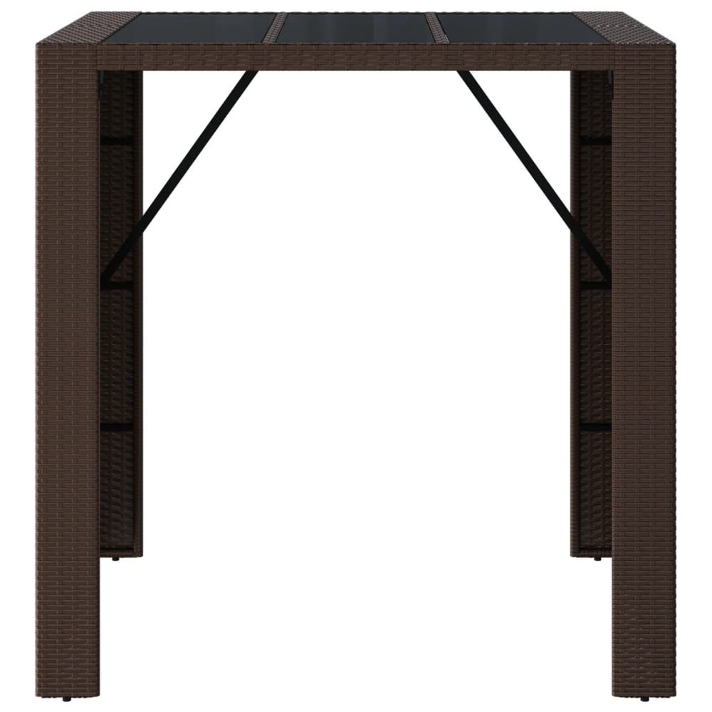 Bar Table with Glass Top Brown 105x80x110 cm Poly Rattan - anydaydirect