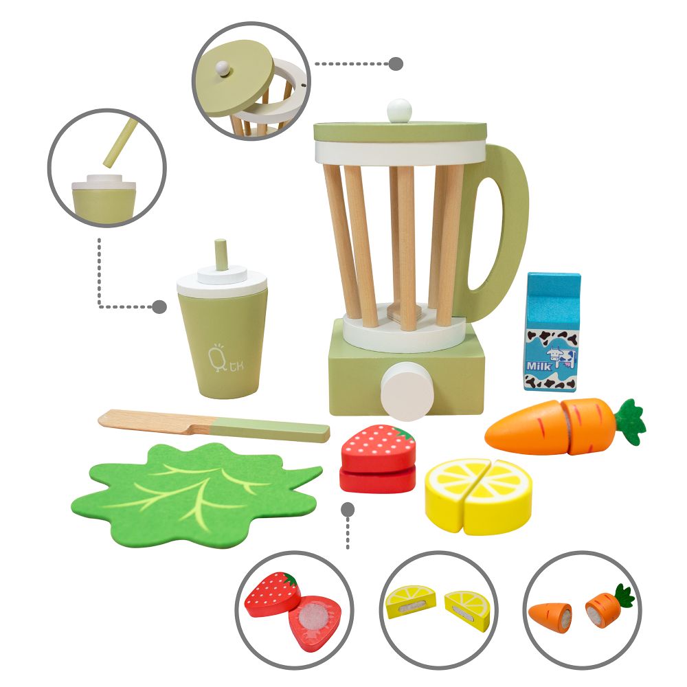 Wooden Blender Toy Play Kitchen Accessories 13 Pc Green TK-W00008 - anydaydirect