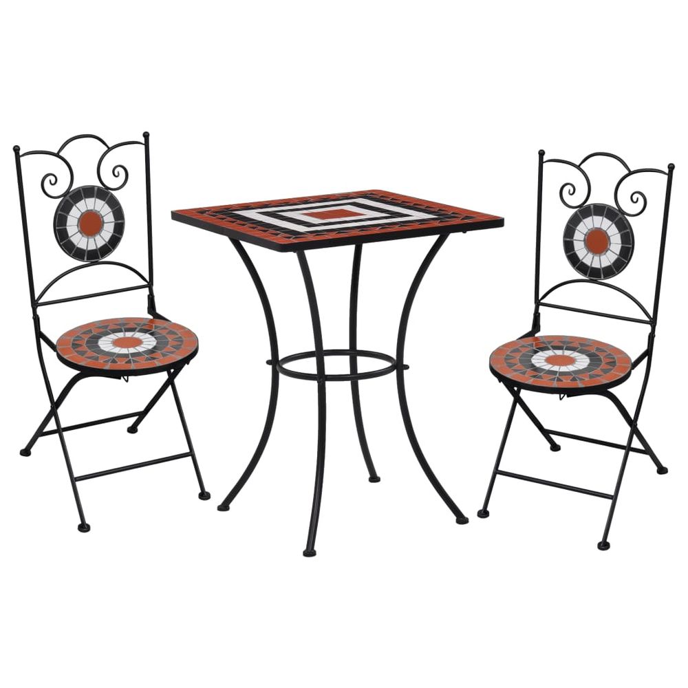 3 Piece Mosaic Bistro Set Ceramic Tile Terracotta and White - anydaydirect