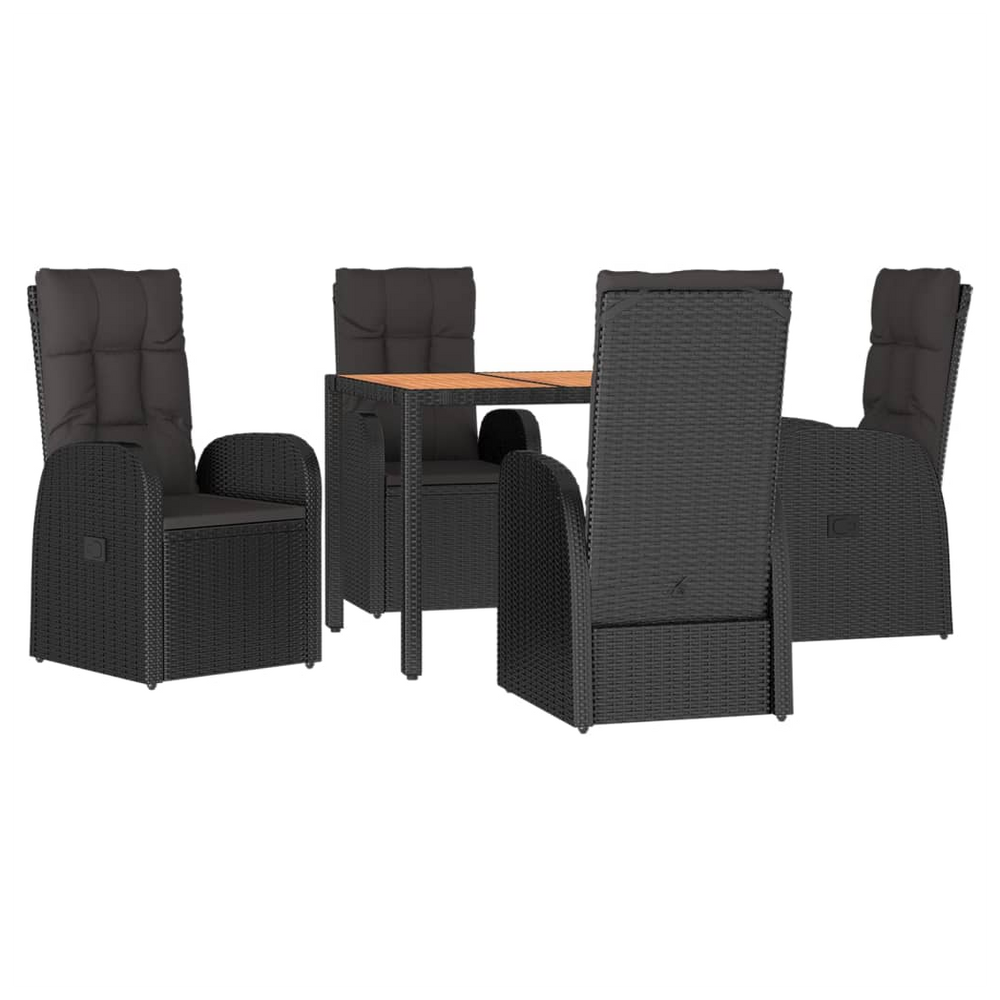 5 Piece Garden Dining Set Black Poly Rattan&Solid Wood Acacia - anydaydirect