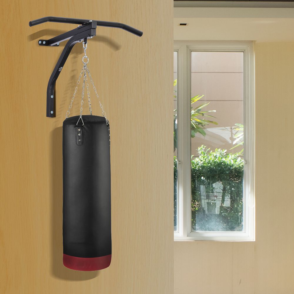 Heavy Punch Bag Hanger Wall Mount Chain Swivel Bracket Bar Steel, Black HOMCOM - anydaydirect