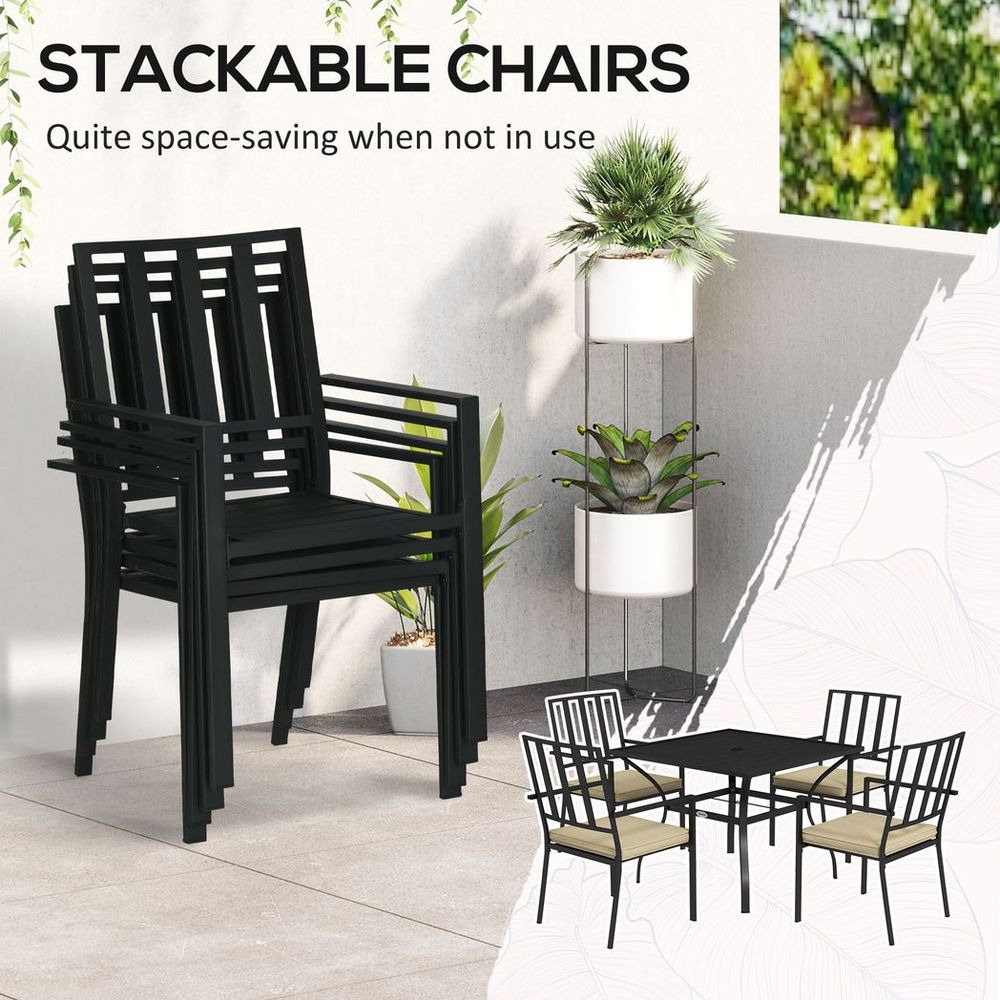 Outsunny Garden Dining Set w/ 4 Stackable Cushioned Chairs and Metal Top Table - anydaydirect