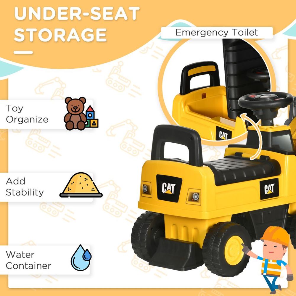 HOMCOM CAT Licensed Kids Construction Ride-On w/ Manual Shovel, for 1-3 Years - anydaydirect