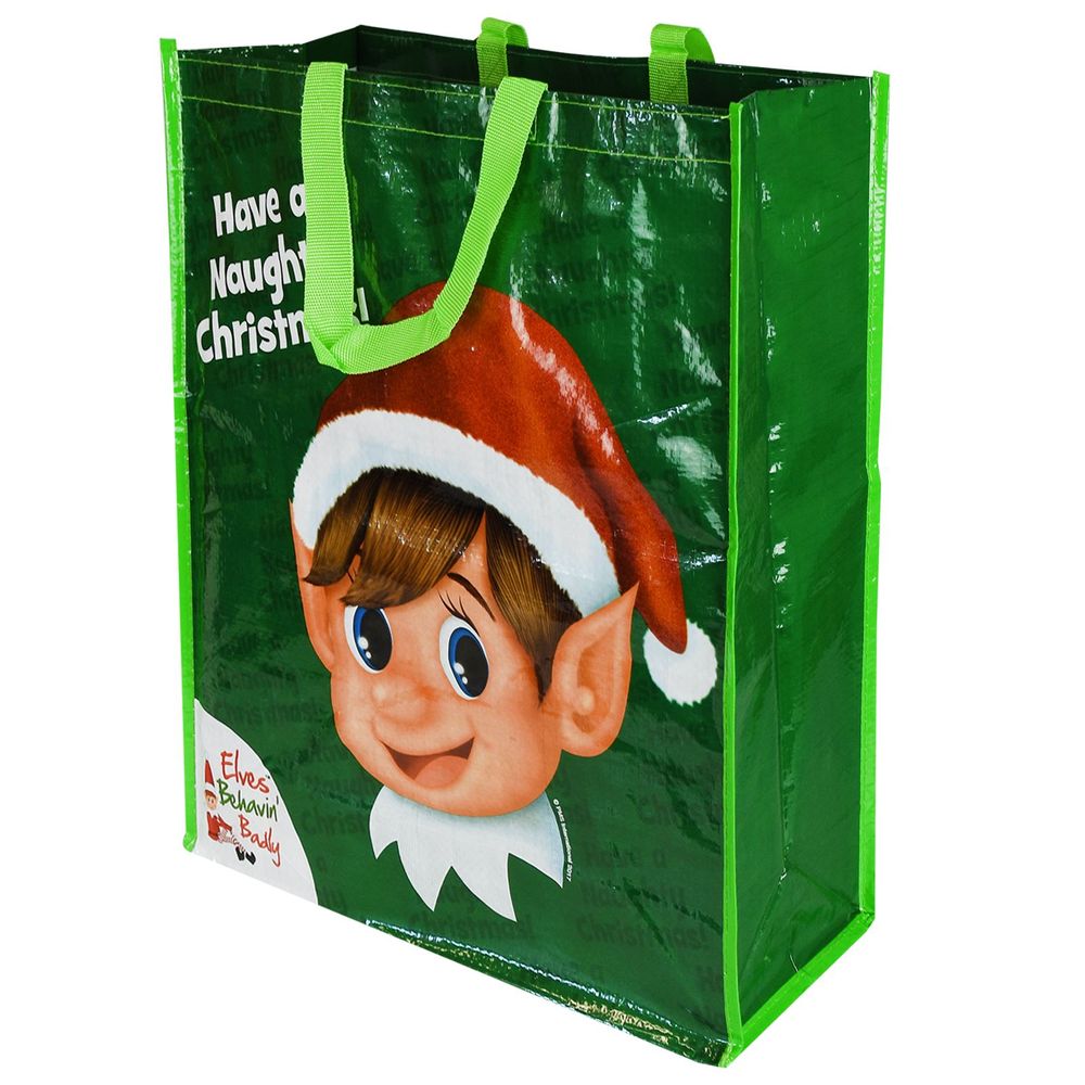Christmas Helper Elf Behavin Badly Woven Reusable Shopping Tote Bag 4 Life - anydaydirect