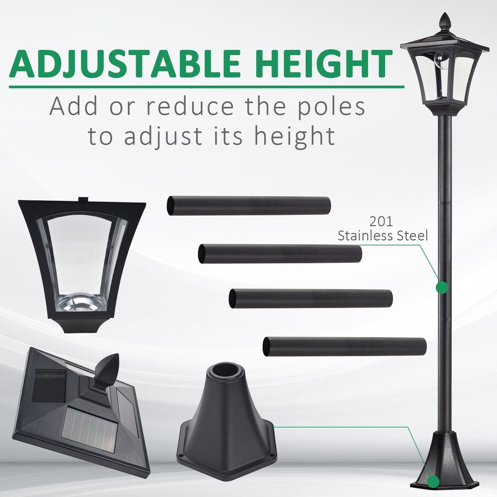 Outsunny Solar Powered Lamp Post, IP44, 18Lx18Wx160H cm-Black - anydaydirect