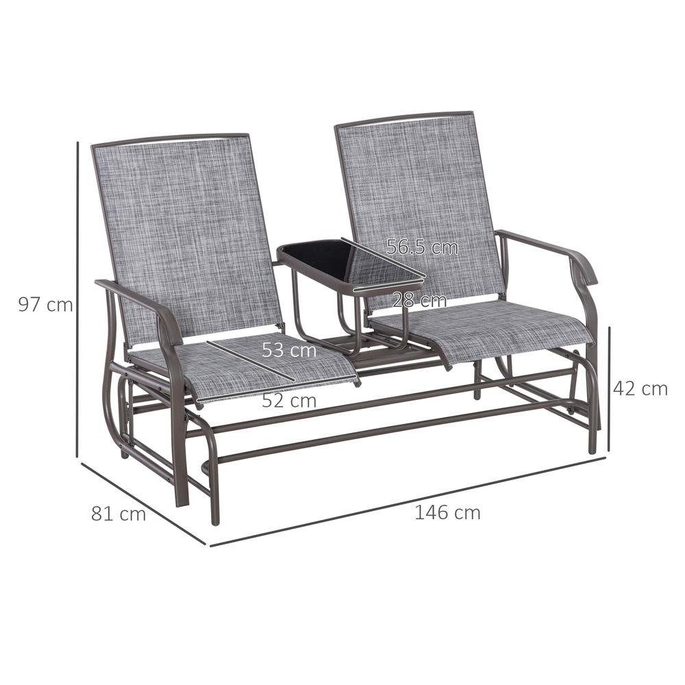 2 Seater Metal Double Swing Chair Glider Rocking Chair Seat With Table Grey - anydaydirect