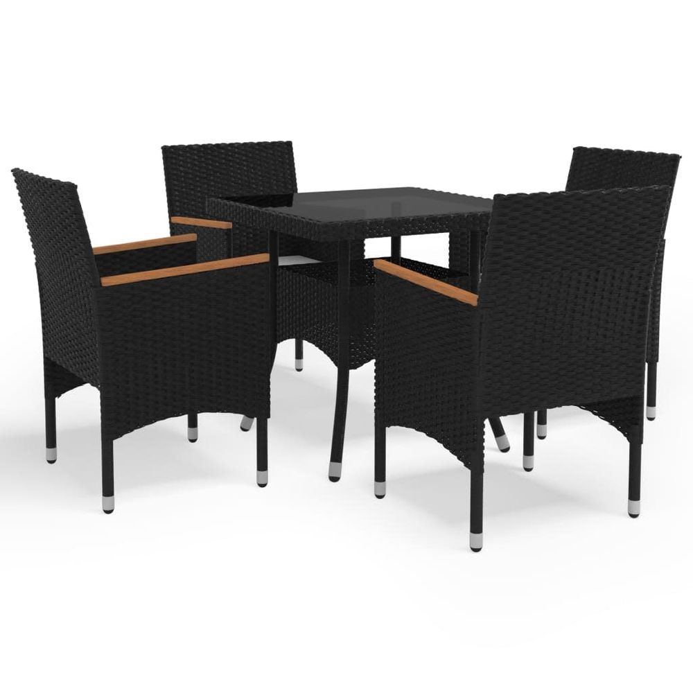 5 Piece Garden Dining Set Poly Rattan and Tempered Glass Black - anydaydirect