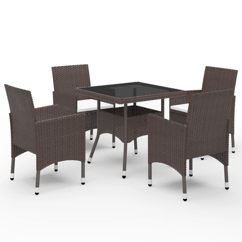 5 Piece Garden Dining Set Poly Rattan and Tempered Glass Brown - anydaydirect