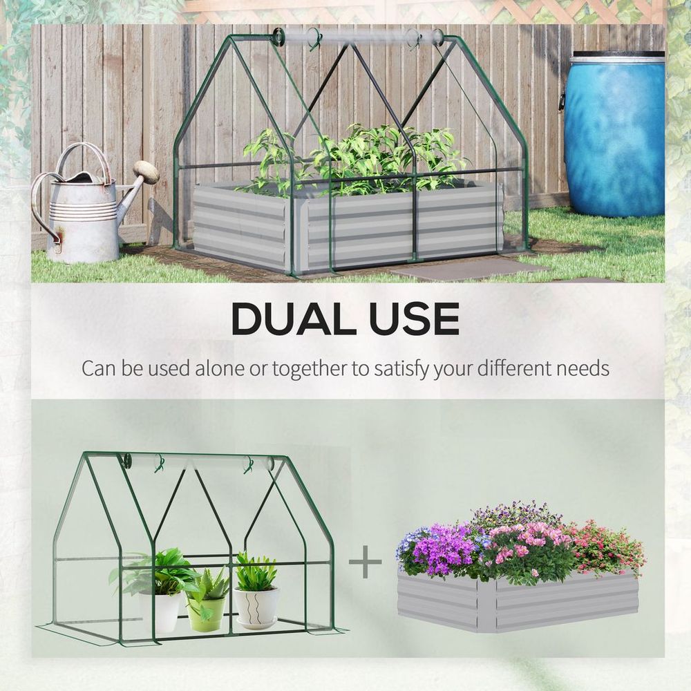 Steel Raised Garden Planter Box Kit with Greenhouse, for Dual Use, Clear - anydaydirect