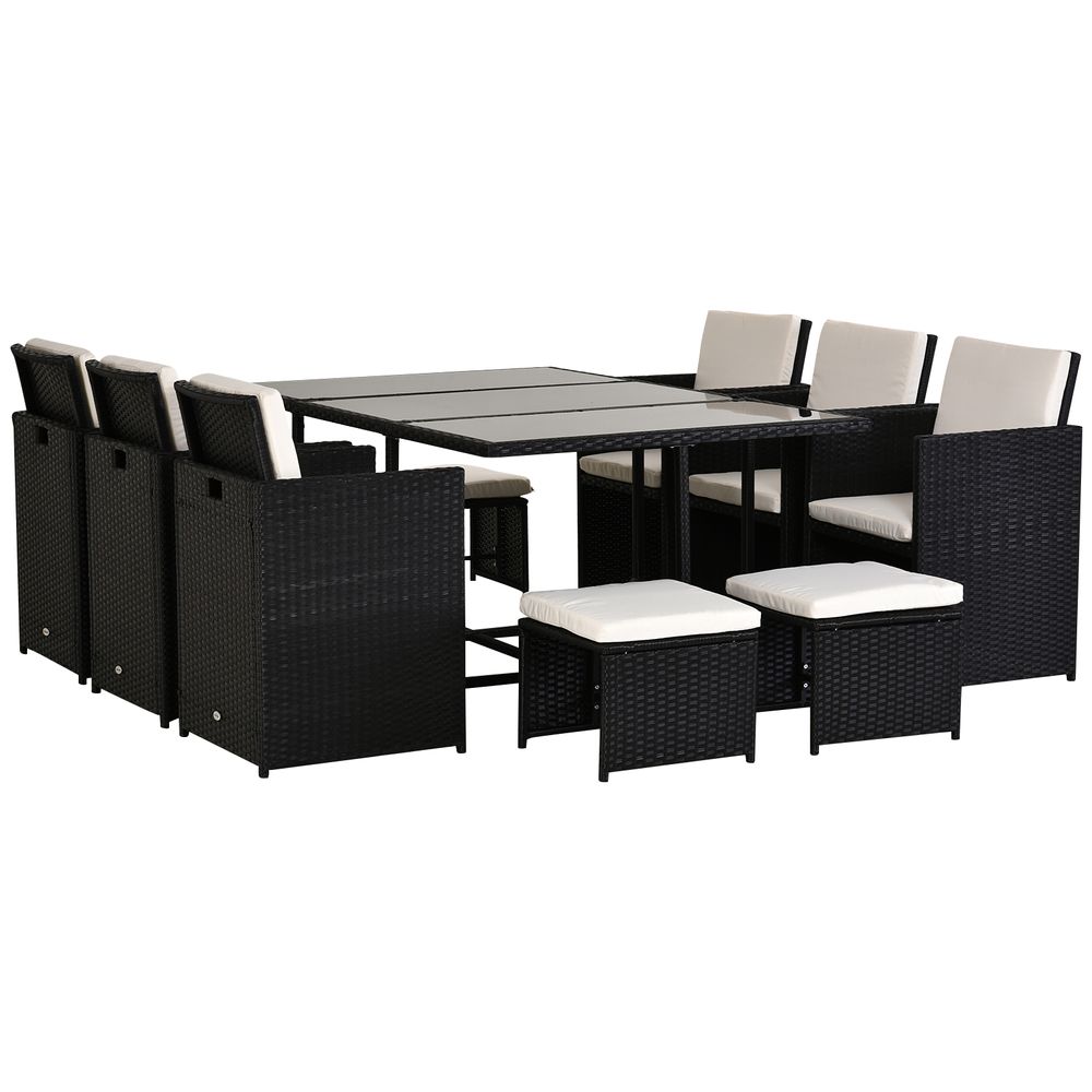 Rattan Dining Set, 11 PC-Black - anydaydirect