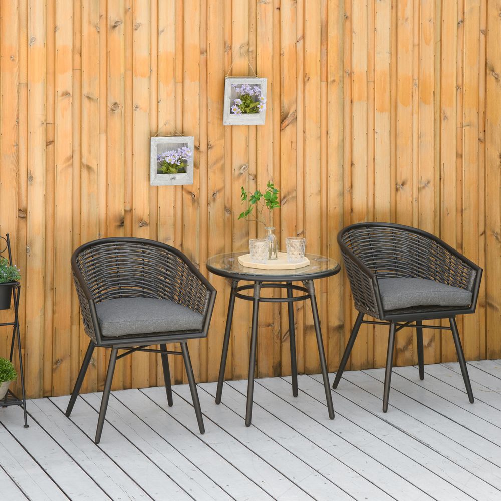 3Pc Rattan Bistro Set, Patio , w/ 2 Chairs & 1 Coffee Table , Grey - anydaydirect