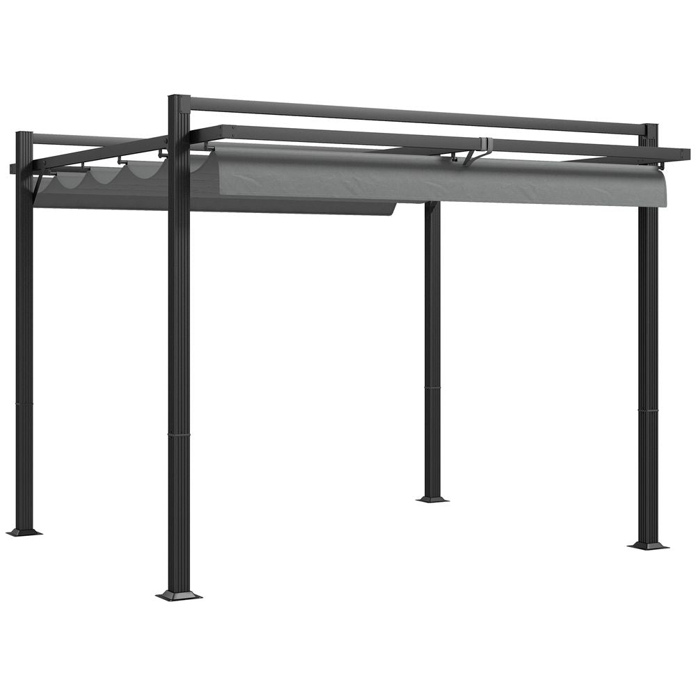 Outsunny 3 x 3(m) Pergola with Retractable Roof and Aluminium Frame, Grey - anydaydirect