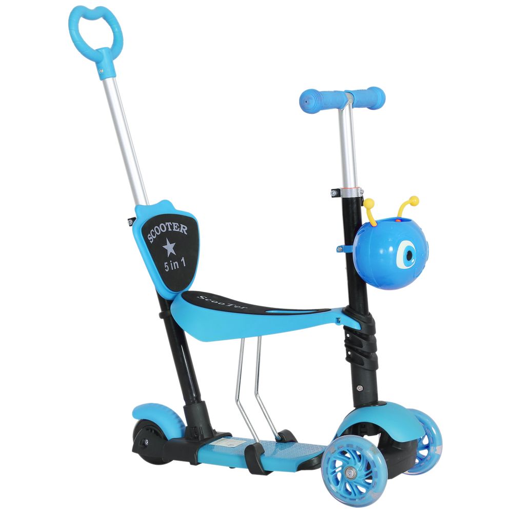 HOMCOM 5-in-1 Kids Kick Scooter 3-wheel Walker w/ Removable Seat Adjustable - anydaydirect