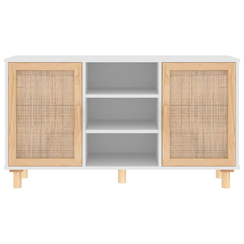 Sideboard White 105x30x60 cm Solid Wood Pine and Natural Rattan - anydaydirect