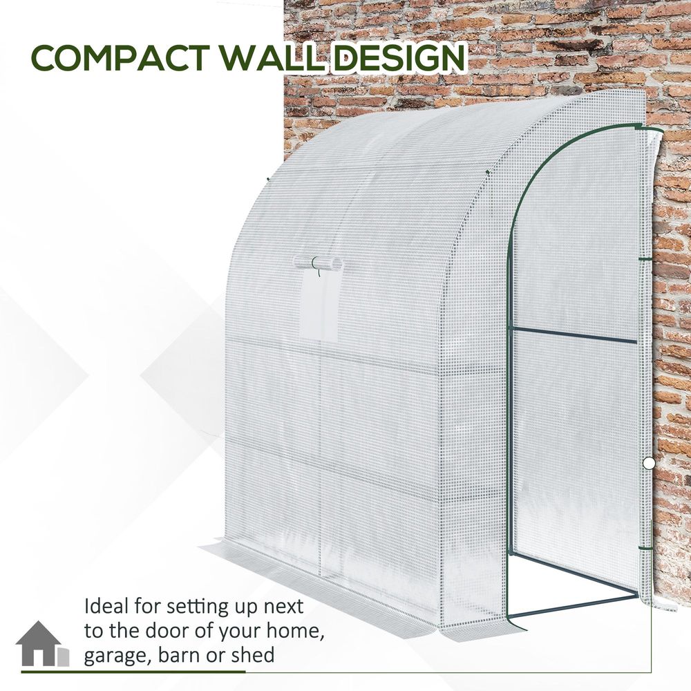 Walk-In Leanto Greenhouse Windows Doors 2 Tiers 4 Shelves 200x100x213cm White - anydaydirect