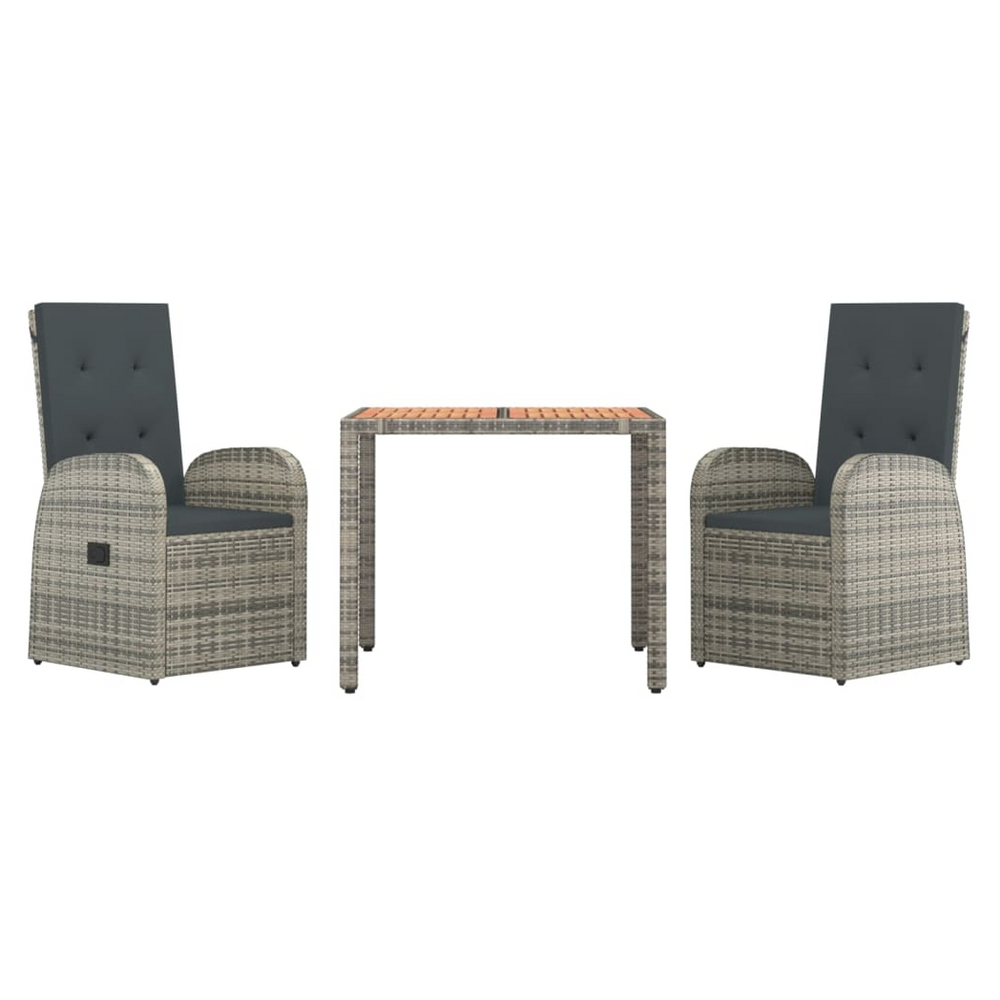 3 Piece Garden Dining Set Grey Poly Rattan&Solid Wood Acacia - anydaydirect