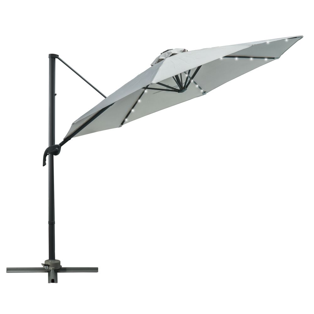 3m Cantilever Roma Parasol Patio Sun Umbrella with LED Solar Light, Grey - anydaydirect