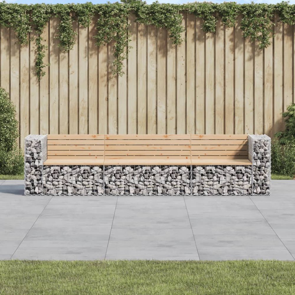 vidaXL Garden Bench Gabion Design 287x71x65.5 cm Solid Wood Pine - anydaydirect