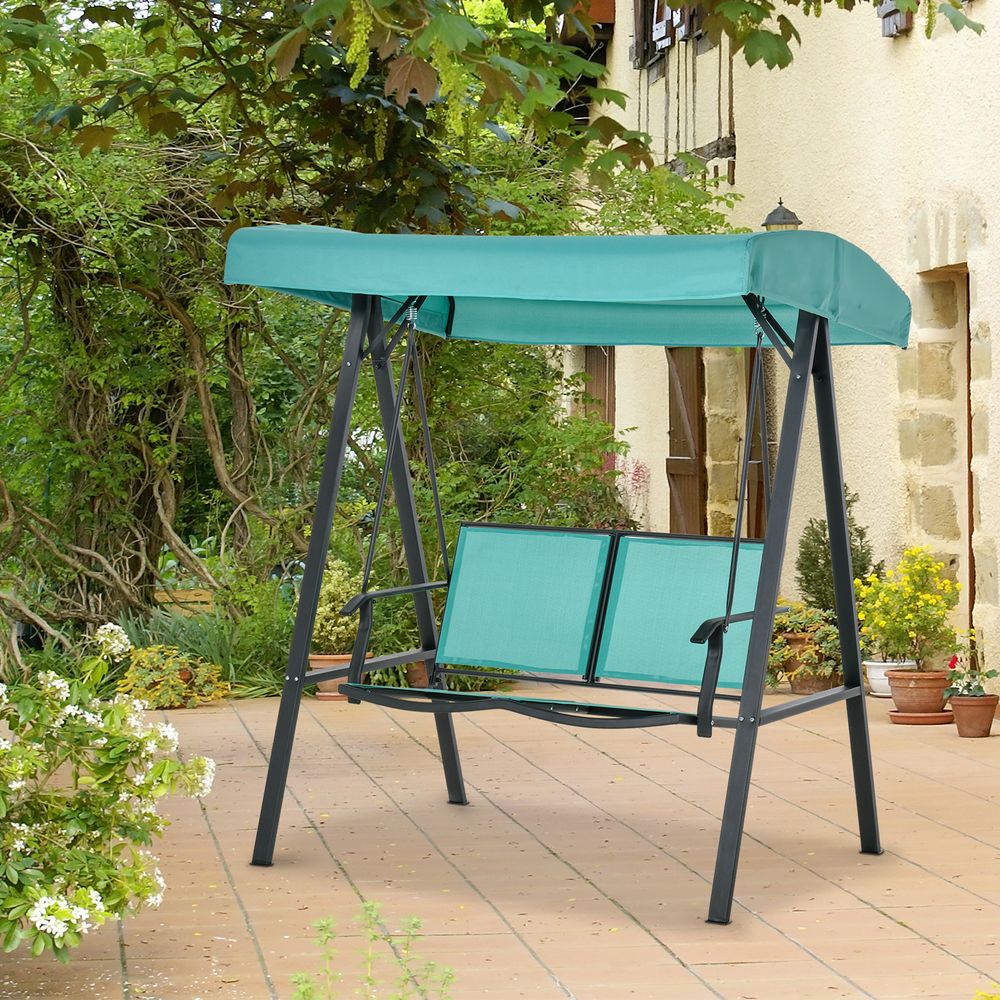 2 Seater Swing Chair With Adjustable Tilting Canopy Steel Frame, Blue - anydaydirect